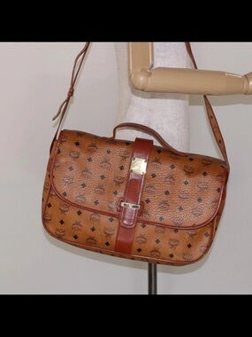 MCM Tan Cognac Logo Messenger Bag